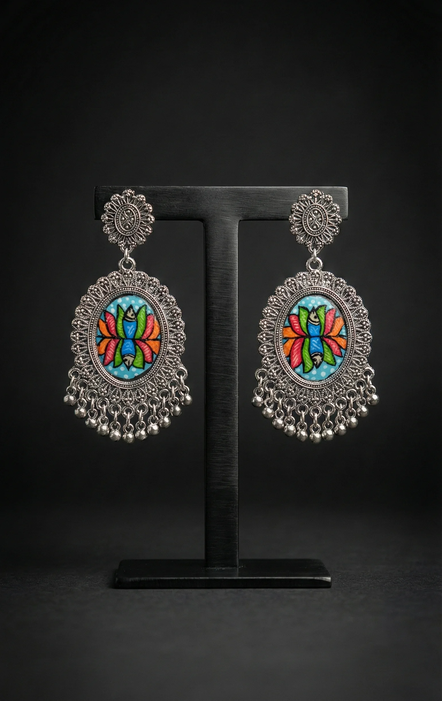 Hand-Painted Dual Fish Madhubani Earrings | Twin Matsya Heritage Studs